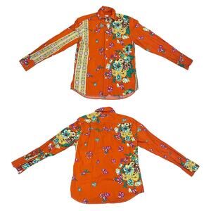 Seaplane Long Sleeve Button Up Shirt Orange Floral Print Extinct USA Size Small